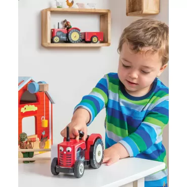 Tractor din lemn, Le Toy Van, rosu, 3 ani+