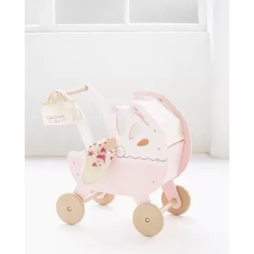 Carucior pentru papusi, Le Toy Van, roz, din lemn