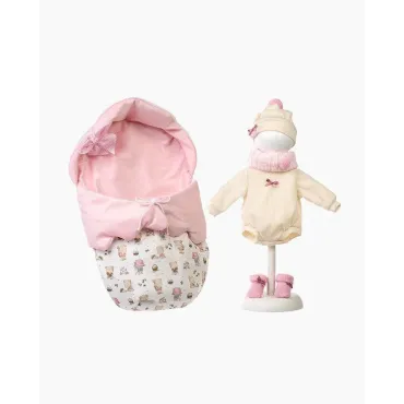Imbracaminte Llorens, Bebelusi 40 cm, saculet de dormit roz cu model, 6 piese