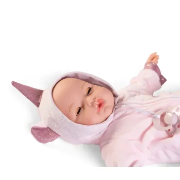 Papusa realista Antonio Juan, Bimba in pijama unicorn, 37 cm