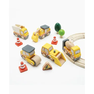 Set masini de constructii, Le Toy Van, din lemn, 5 bucati