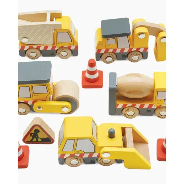 Set masini de constructii, Le Toy Van, din lemn, 5 bucati