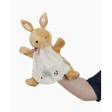 Jucarie marioneta doudou, Kaloo, iepuras, din plus, 24 cm