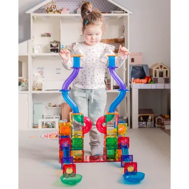 Set de constructie magnetic, Learn & Grow, Extensie Ball Run, 88 piese, 3 ani+