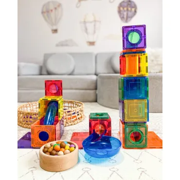 Set de constructie magnetic, Learn & Grow, Extensie Ball Run, 88 piese, 3 ani+