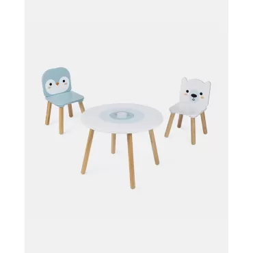 Set masa cu doua scaune, Janod, Animale polare, din lemn