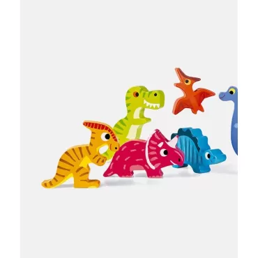 Puzzle din lemn 3D, Janod, cu dinozauri, 7 piese, 18 luni+